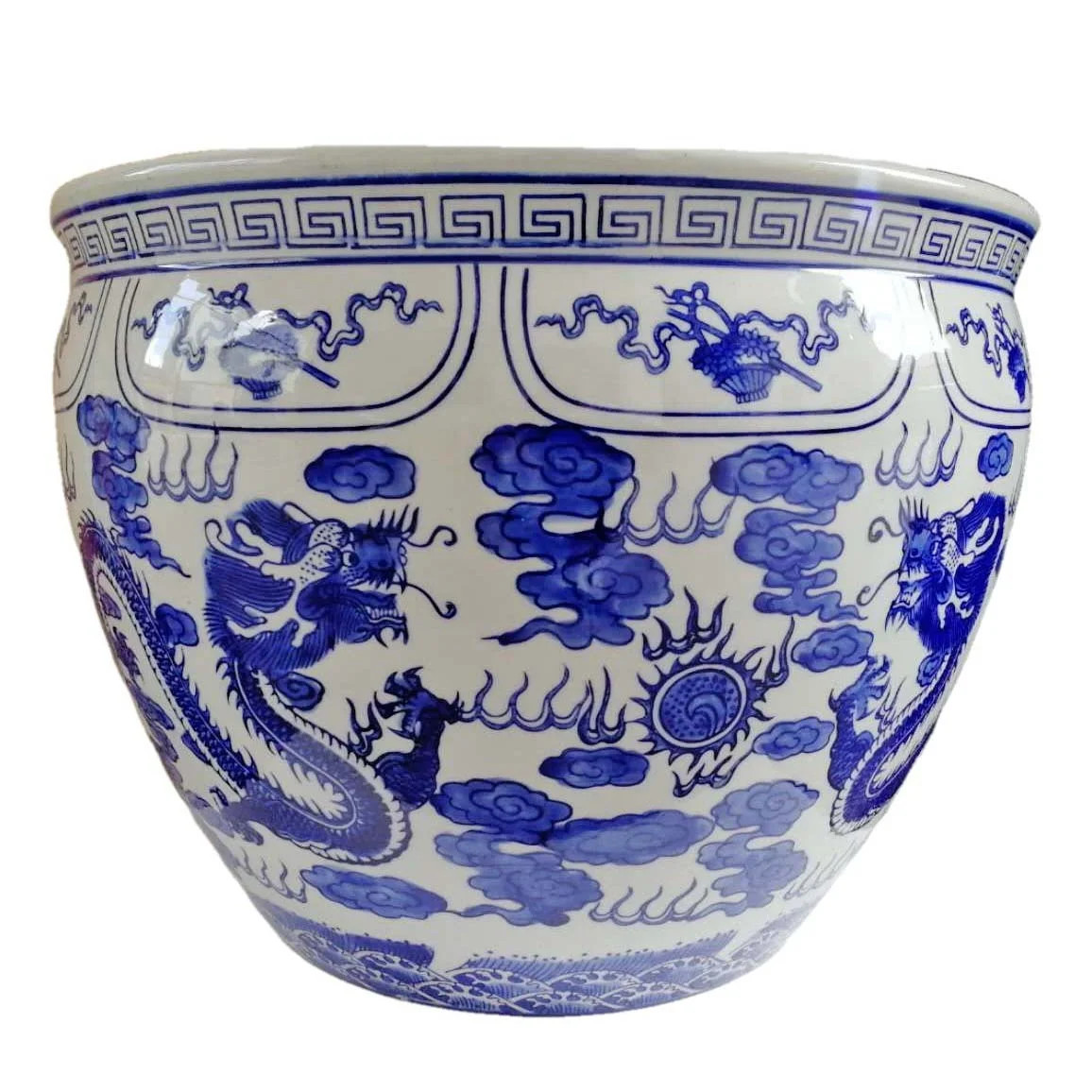 Blue & White Porcelain Planter in Dragon Design, 18 Inches - Oriental Furniture Warehouse | Walmart (US)