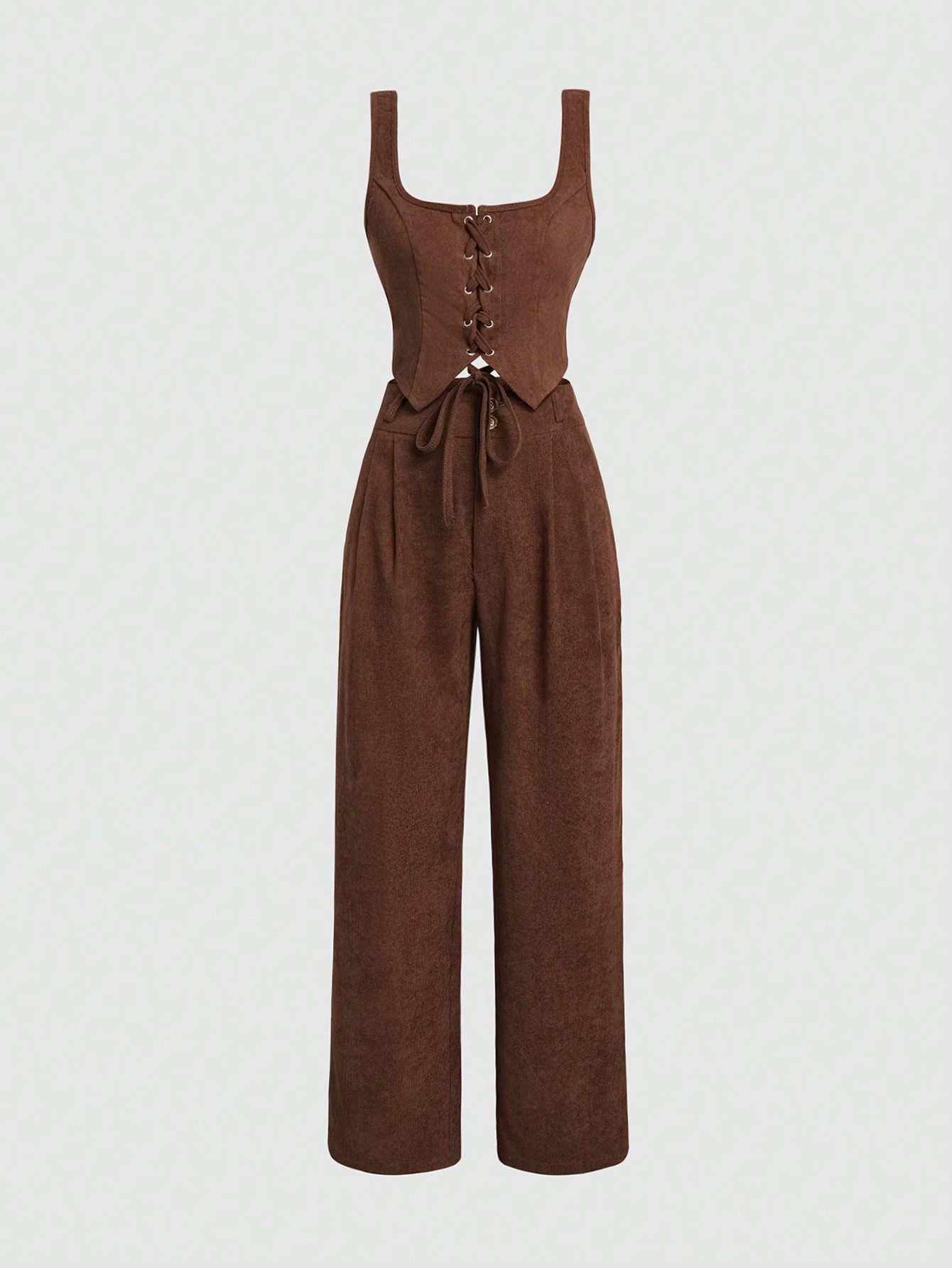 SHEIN Sweetro Solid Color Criss-cross Strap Top And Pants Two-piece Set | SHEIN