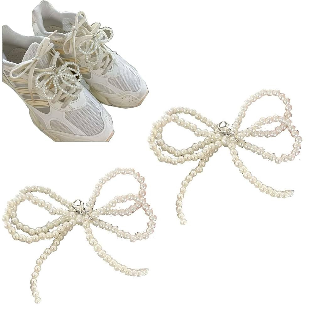 2 pcs Pearls Bowknot Shoe Decoration Charms for Sneakers Dress Shoes Elegant Buckle Pearl Beaded ... | Amazon (US)