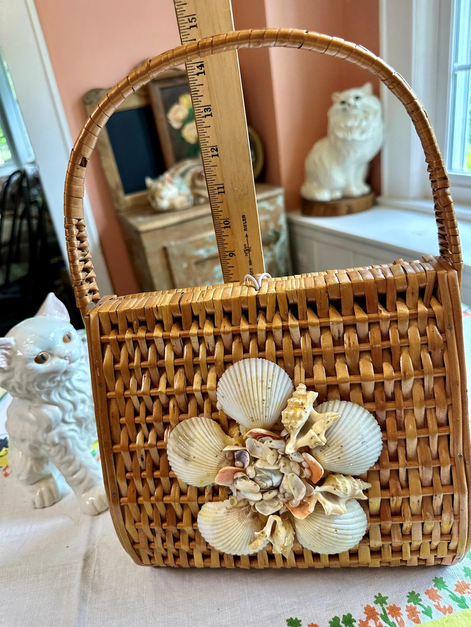 Wicker Seashell Handbag 1950s-1960s, Fun Retro Beach Basket (AC-A055) | Etsy (US)