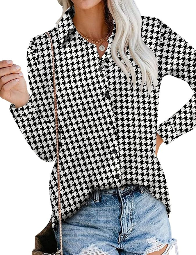 Magritta Long Sleeve Shirts for Women Fashion Casual Loose Fit Button Down Cuffed Lightweight V N... | Amazon (US)