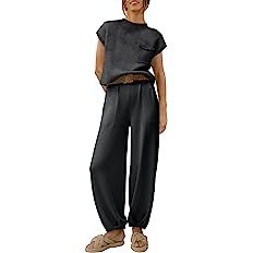 ANRABESS Women's Two Piece Outfits Sweater Sets Knit Pullover Tops and High Waisted Pants Tracksu... | Amazon (US)