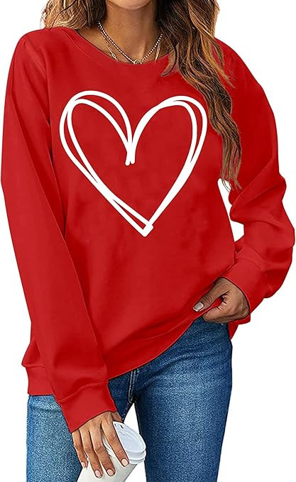 LHBNK Valentines Day Sweatshirt for Women Funny Love Heart Shirts Casual Valentine Pullover Long ... | Amazon (US)