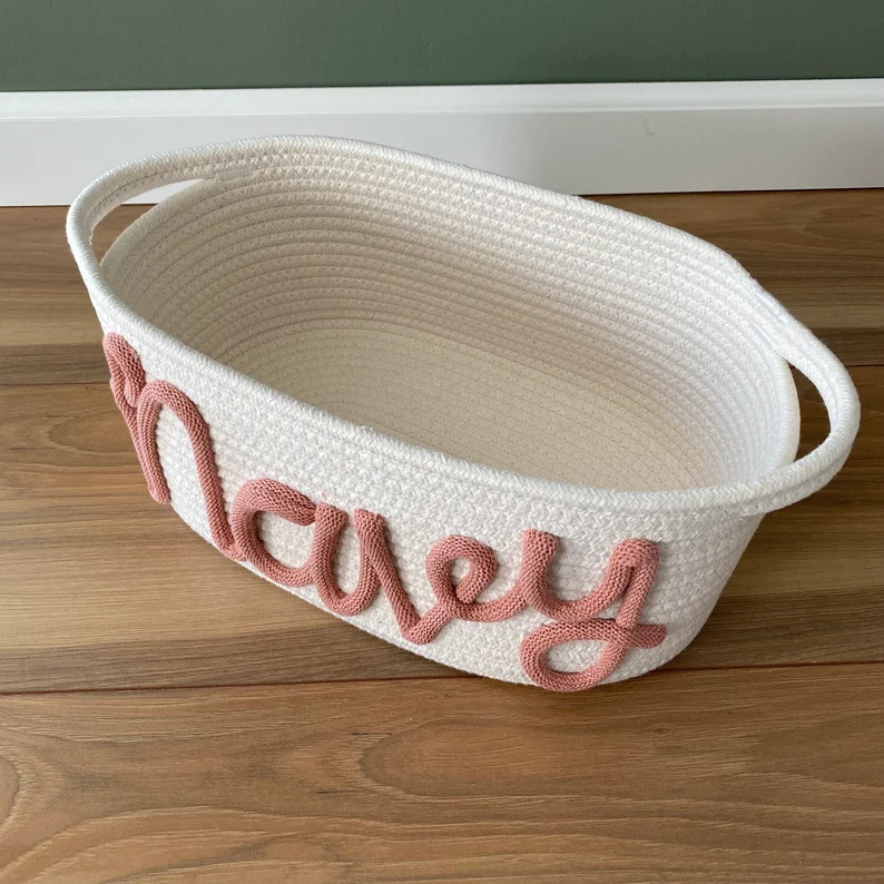 Personalized Name Basket With Eco Friendly Rope for Baby Shower Gifts, Dog Toy Storage, Playroom ... | Etsy (US)