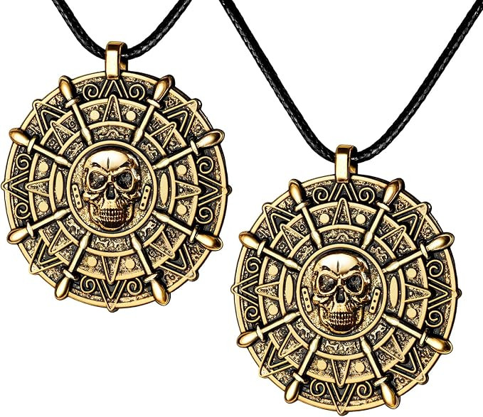 2PCS Pirate Coin Necklace,Pirate Skull Necklace for Kids,Halloween Costume Accessories for Pirate... | Amazon (US)