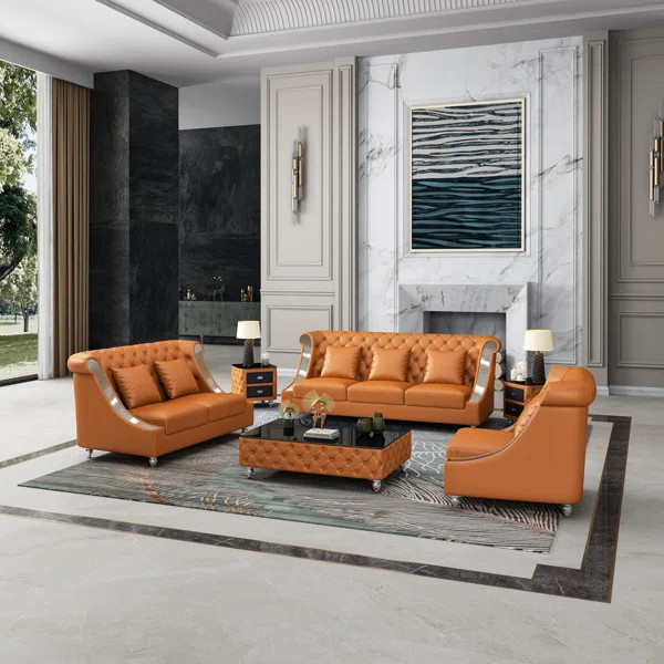 Mayfair 3 Piece Leather Living Room Set | Wayfair Professional