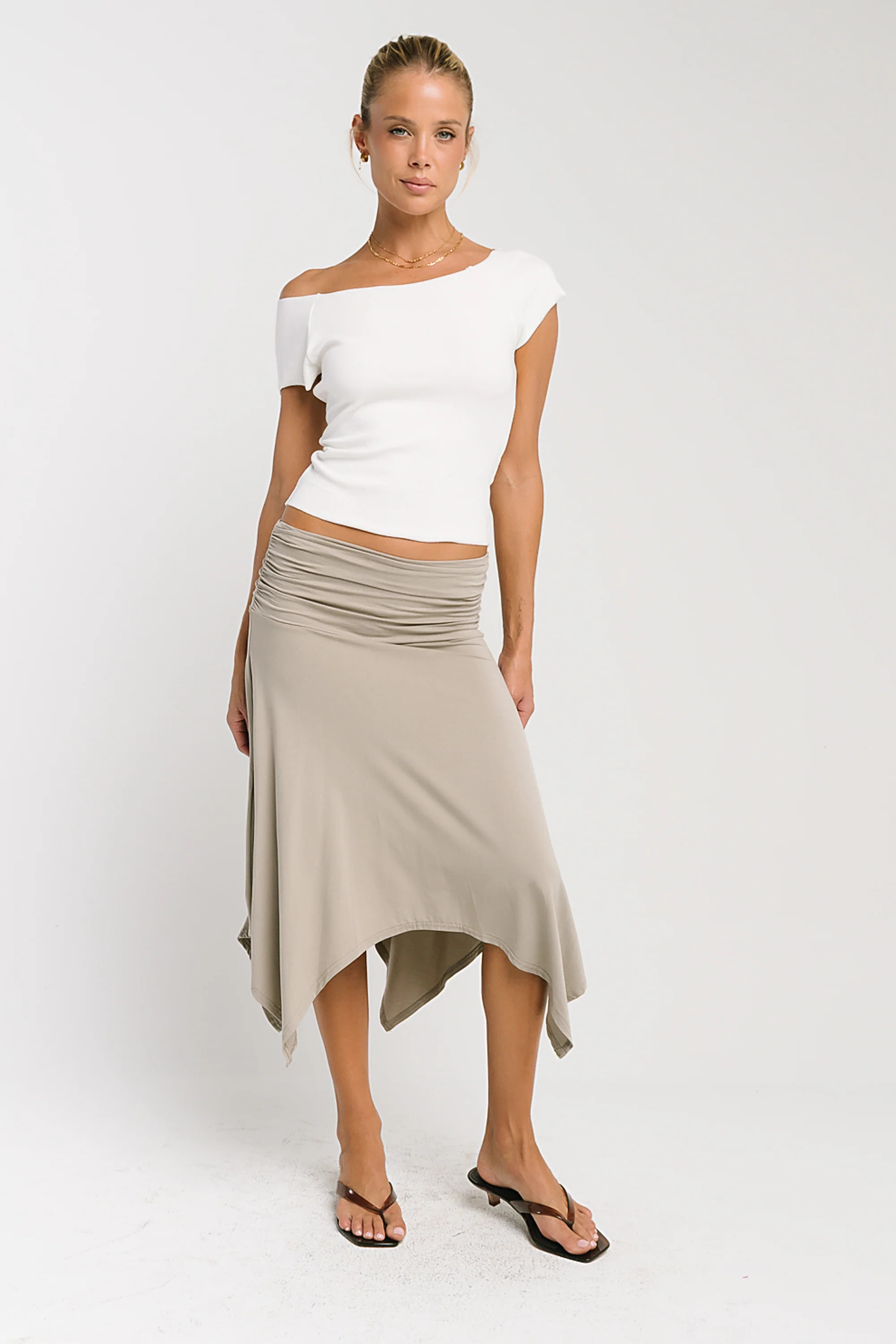Lydia Asymmetrical Skirt in Taupe | Böhme US