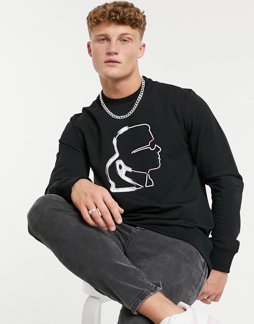 Karl Lagerfeld neon karl head graphic crewneck sweatshirt-Black | ASOS (Global)
