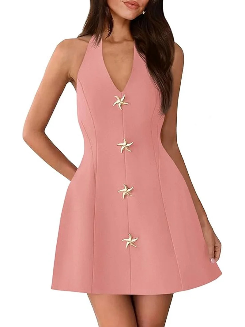 PRETTYGARDEN Cocktail Dresses for Women Short Summer Elegant Halter V Neck Sleeveless A Line Spri... | Walmart (US)