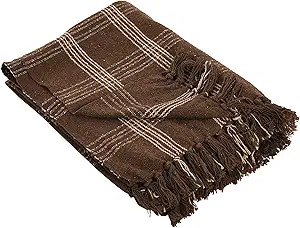 Creative Co-Op Recycled Cotton Blend Throw Blanket with Fringe, Brown Plaid | Amazon (US)
