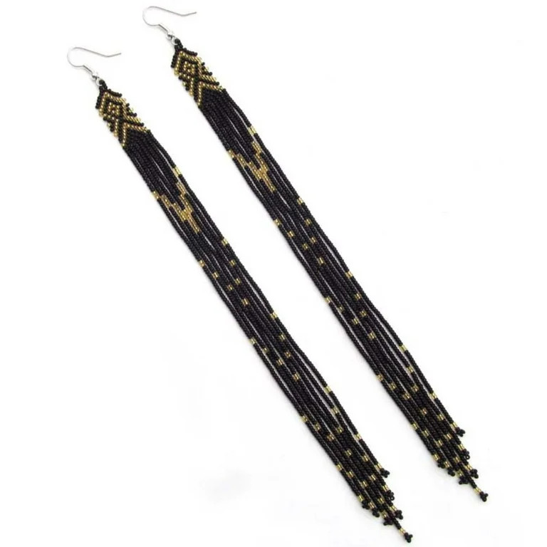 Black Golden Glass Seed Beads Beaded Extra Long Earrings 6 Inch | Walmart (US)