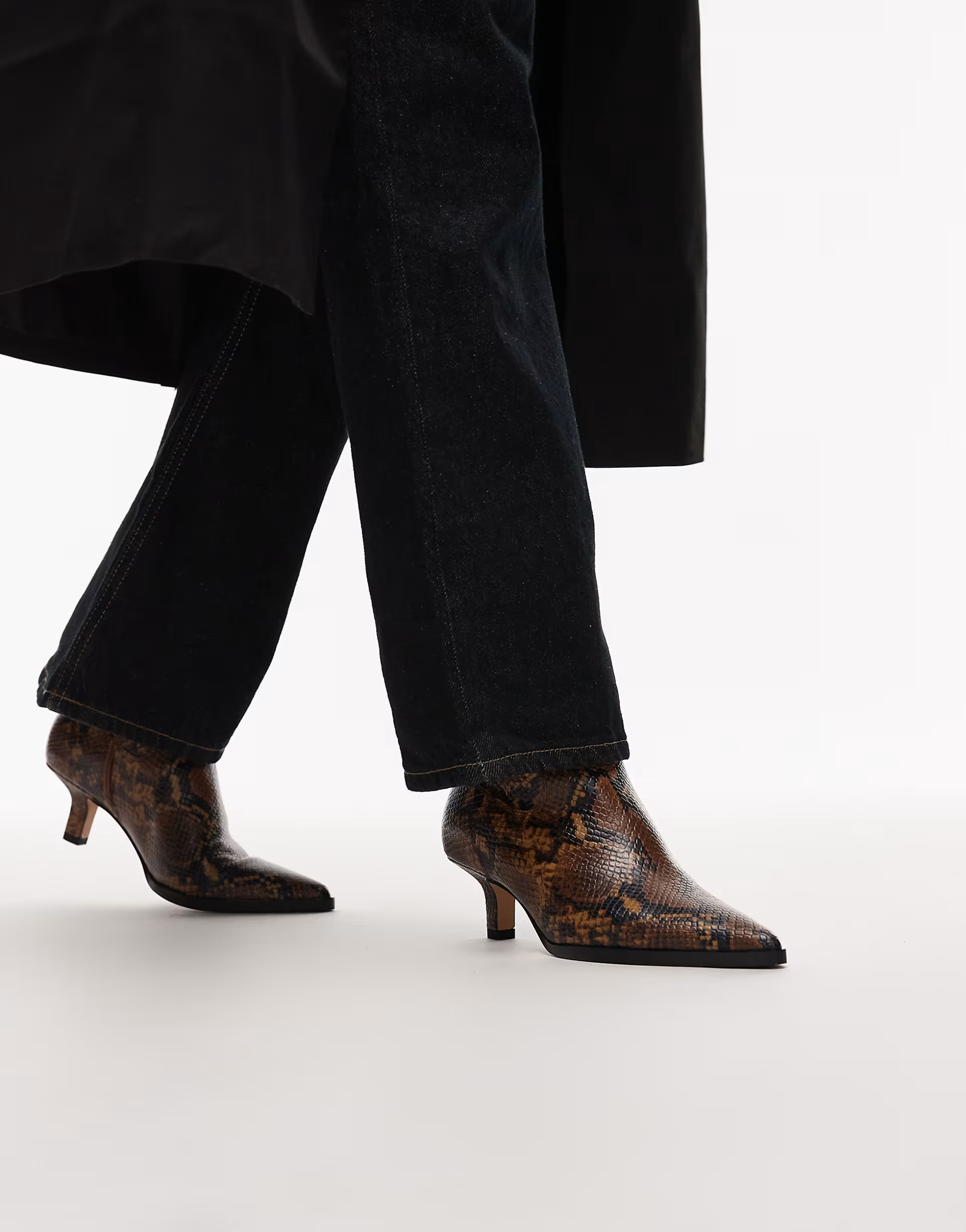 & Other Stories leather pointed toe ankle boots in brown reptile snake print | ASOS (Global)