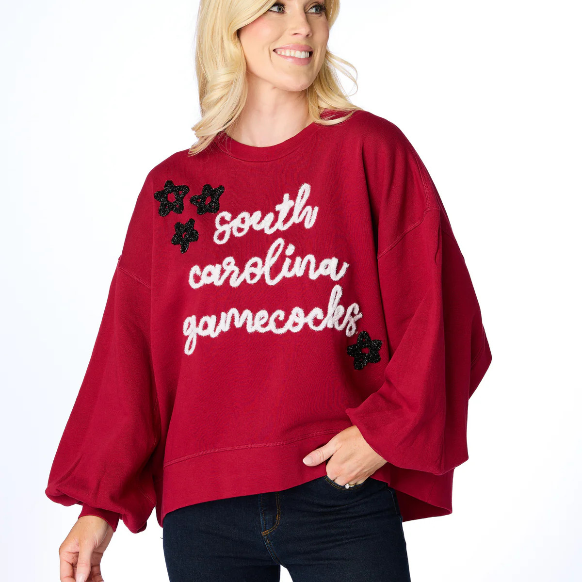 The South Carolina Gamecocks Glitter Script Balloon Pullover | BuddyLove