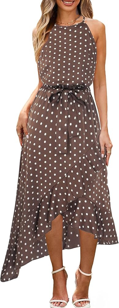 ECOWISH Polka Dot Womens Summer Dress Flowy Cute High Low Sleeveless Boho Criss Cross Halterneck ... | Amazon (US)