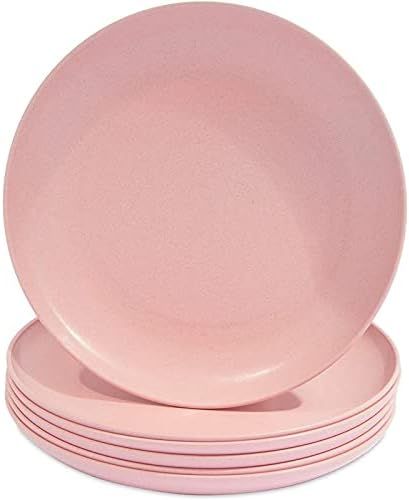 Wheat Straw Plates, Unbreakable Dinner Plate (Pink, 8 In, 6 Pack) | Amazon (US)