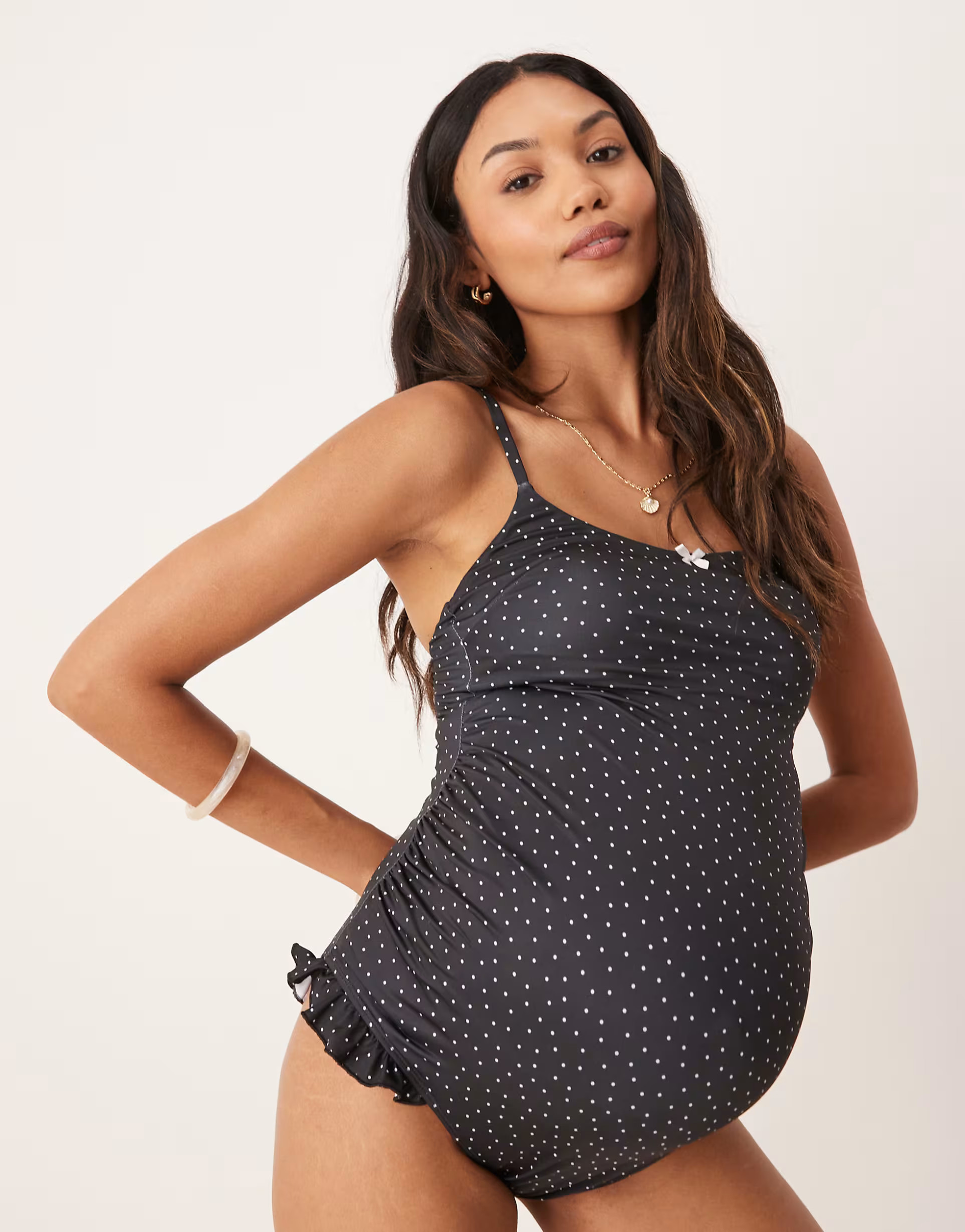 ASOS DESIGN Maternity Gerri scoop neck swimsuit in black polka dots | ASOS | ASOS (Global)