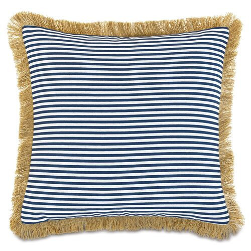 Ahoy 20x20 Outdoor Fringe Pillow - Navy/Tan | Cushion, Bolster, Insert Included | One Kings Lane