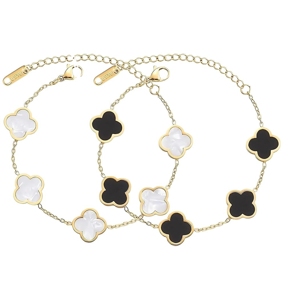 18K Gold Plated Clover Bracelet for Women Lucky Four Leaf Flower Dupe Bracelet Set Trendy Jewelry... | Amazon (US)