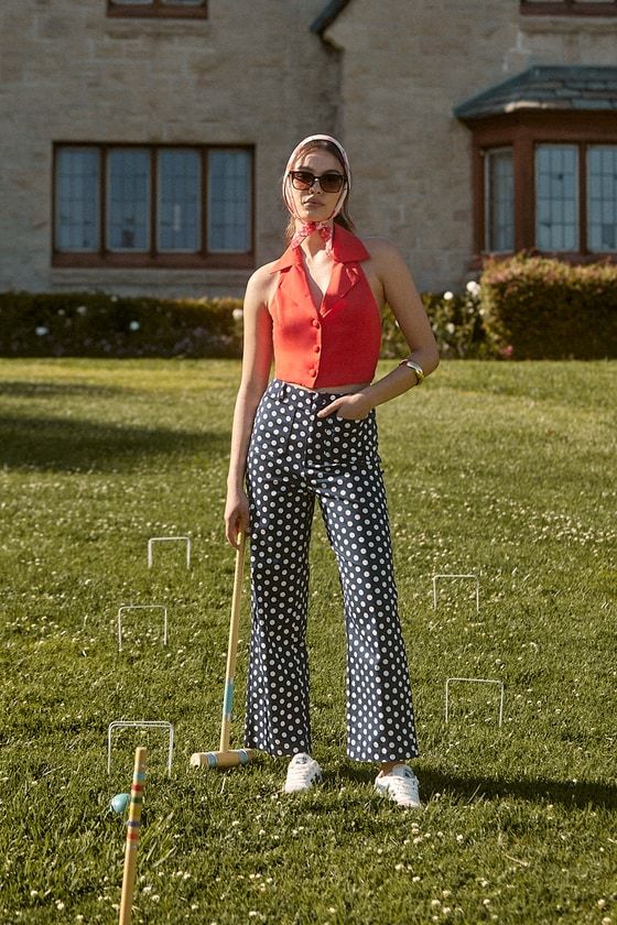 Adorable Delight Navy Polka Dot High-Rise Straight Leg Pants | Lulus