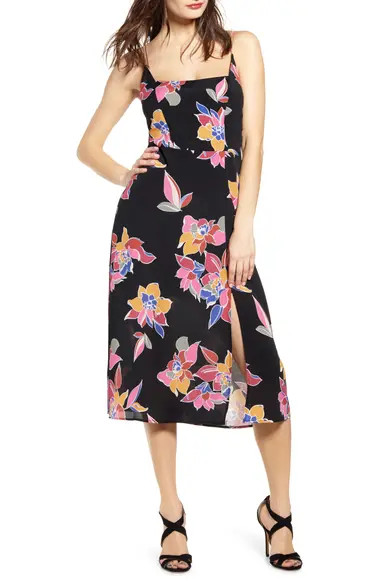 Retro Print Side Slit Midi Sundress | Nordstrom