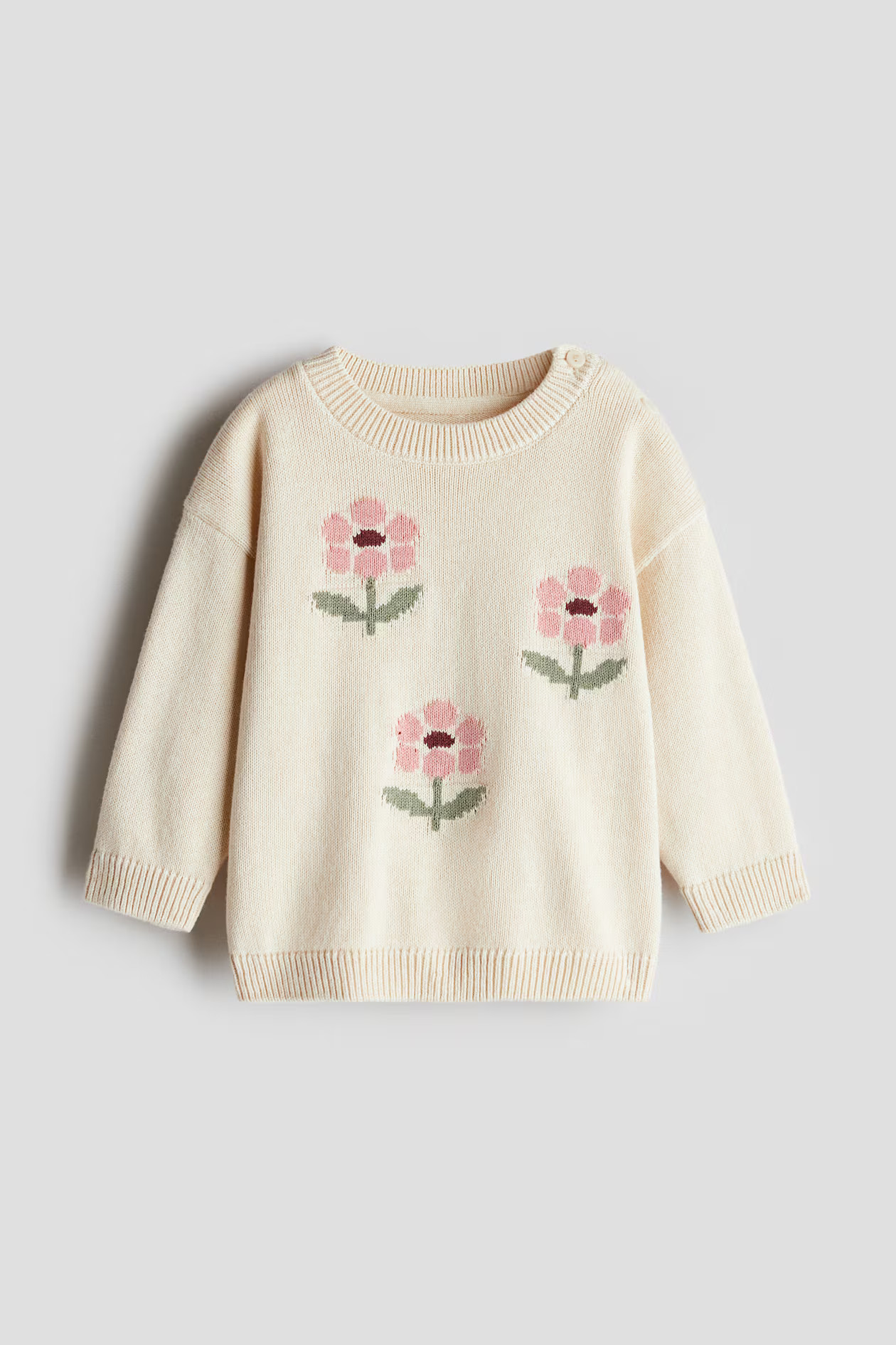 Jacquard-Knit Sweater - Light beige/flowers - Kids | H&M US | H&M (US + CA)