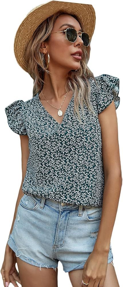 Romwe Women's Elegant Lace Short Sleeve Sexy Keyhole Blouse Shirt | Amazon (US)