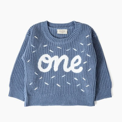 Picolette by Olivia Culpo Baby Boys' first Birthday Long Sleeve Crewneck Pullover Sweater - Blue 6-12M | Target