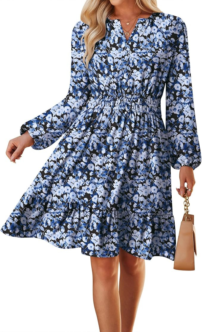 GRACE KARIN Fall Dresses for Women 2025,Casual Long Sleeve Mini Dress, Floral Wedding Guest Dress... | Amazon (US)