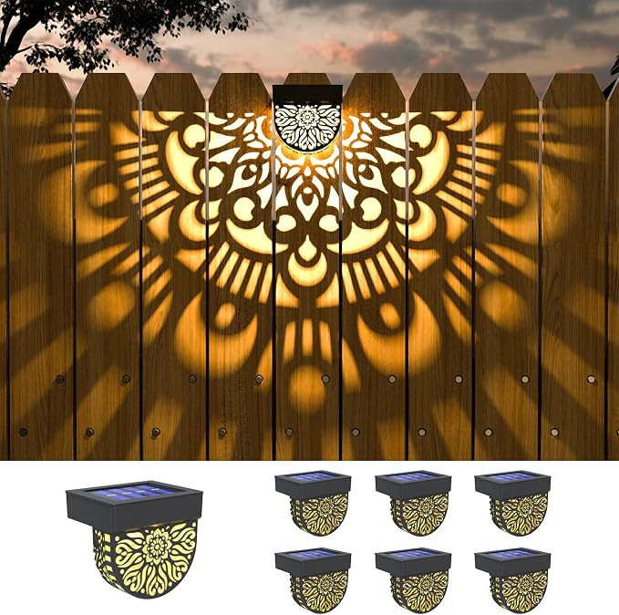 6 Pack Solar Fence Lights Outdoor Wall Lights Black Plastic Solar Powered Deck Step Stair Lights ... | Amazon (US)