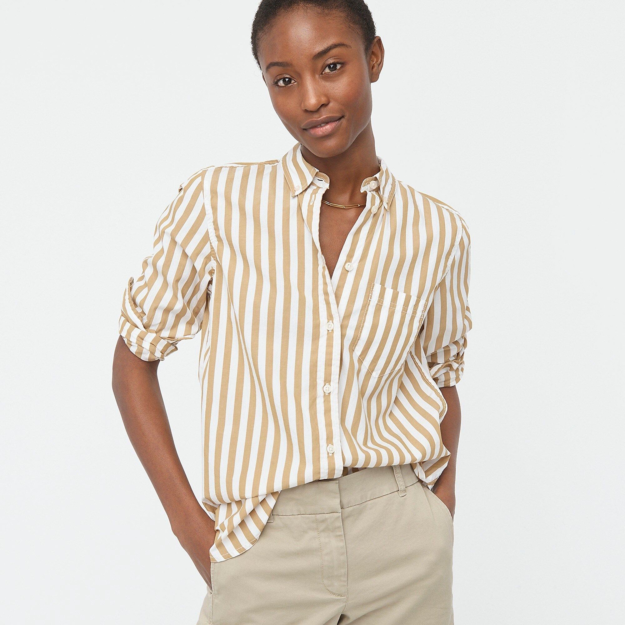 Classic-fit washed cotton poplin shirt in stripe | J.Crew US