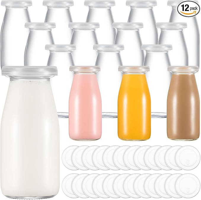 Zubebe 12 Pack Glass Milk Bottles Clear Party Bottles with Lids Glass Juice Jars Reusable Small M... | Amazon (US)