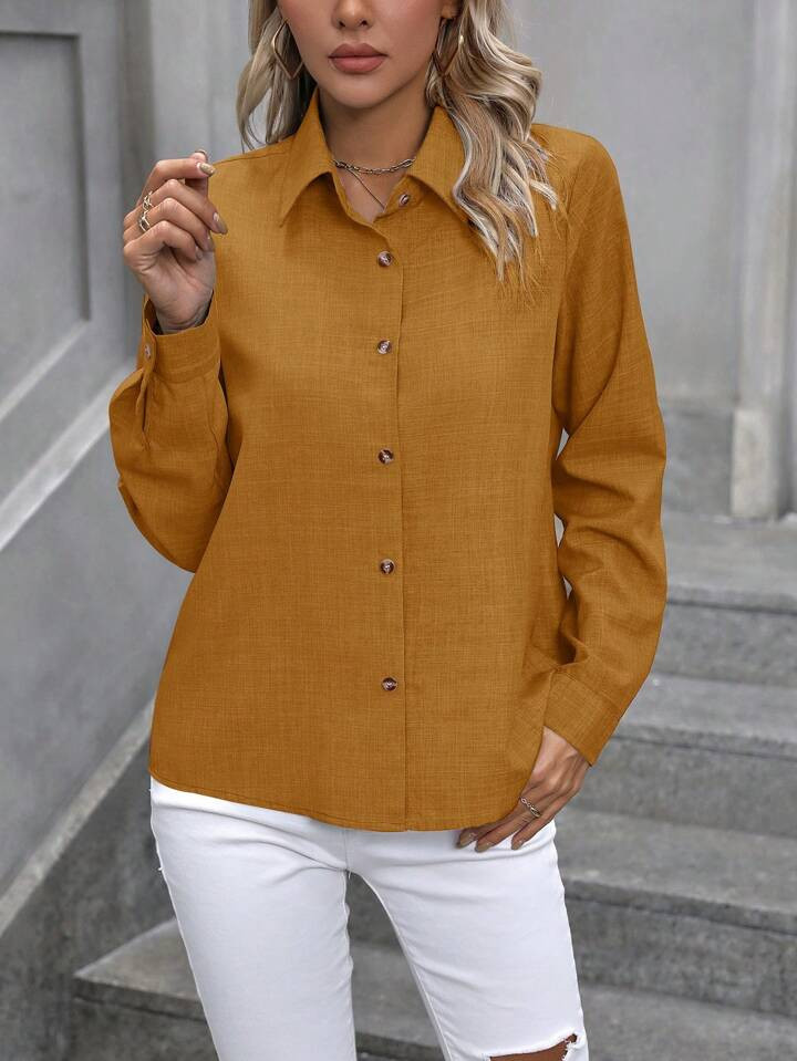 SHEIN LUNE Damen Lässige Einfarbige Langarm Lose Bluse Mit Einzelknopfleiste, Frauen Hemd Für Frühling/Herbst | SHEIN