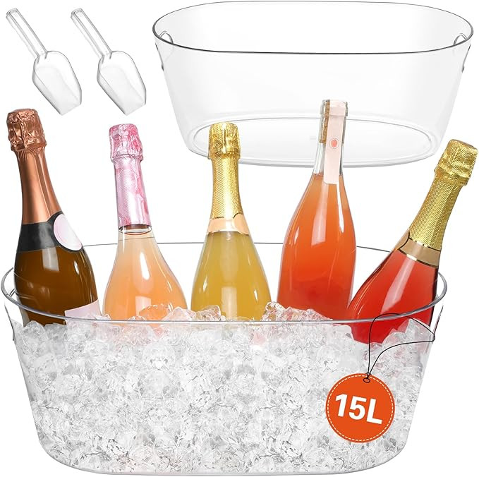 2 PCS Ice Buckets for Parties, 15L Large Ice Bucket, 4 Gallon Champagne Bucket with Scoops, Bever... | Amazon (US)
