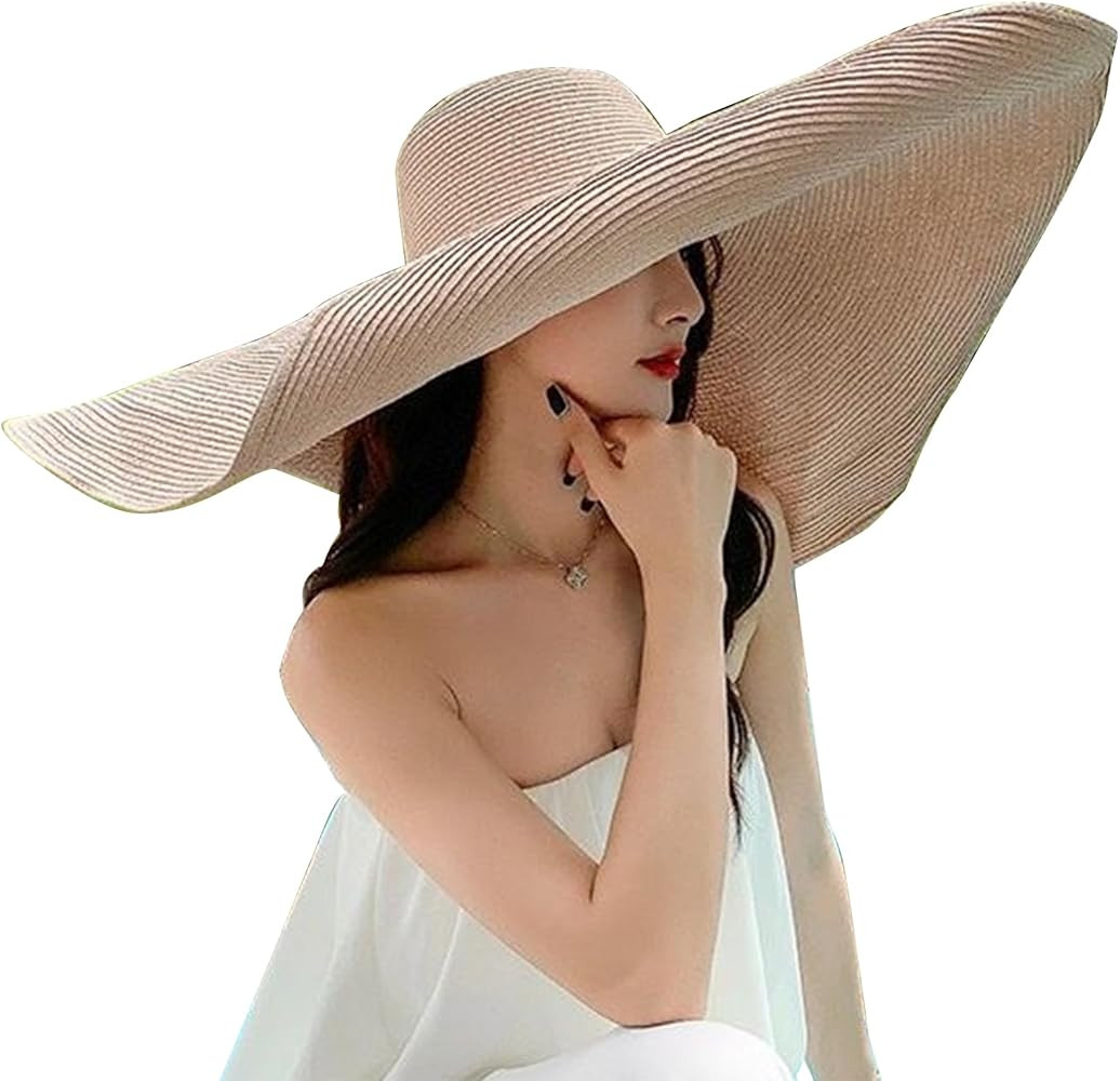 Oversized Beach Straw Hats for Women Extra Large Wide Brim Beach Hat Foldable Roll up Floppy Sun ... | Amazon (US)