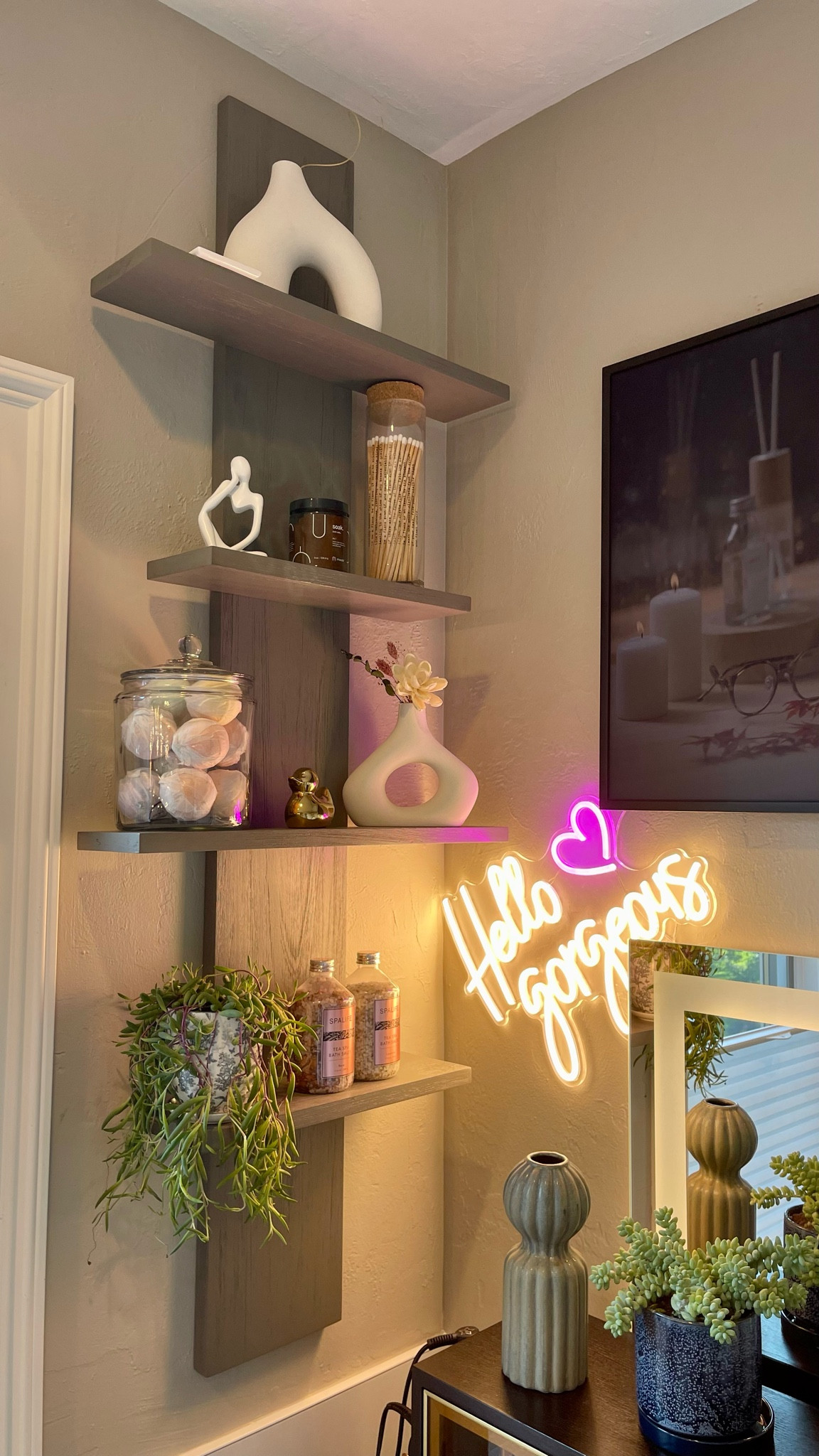 Does anyone else have a favorite corner in their bathroom? I now do! I was going to go with floating shelves but once I saw this piece I was sold! 

#LTKhome #LTKfindsunder100