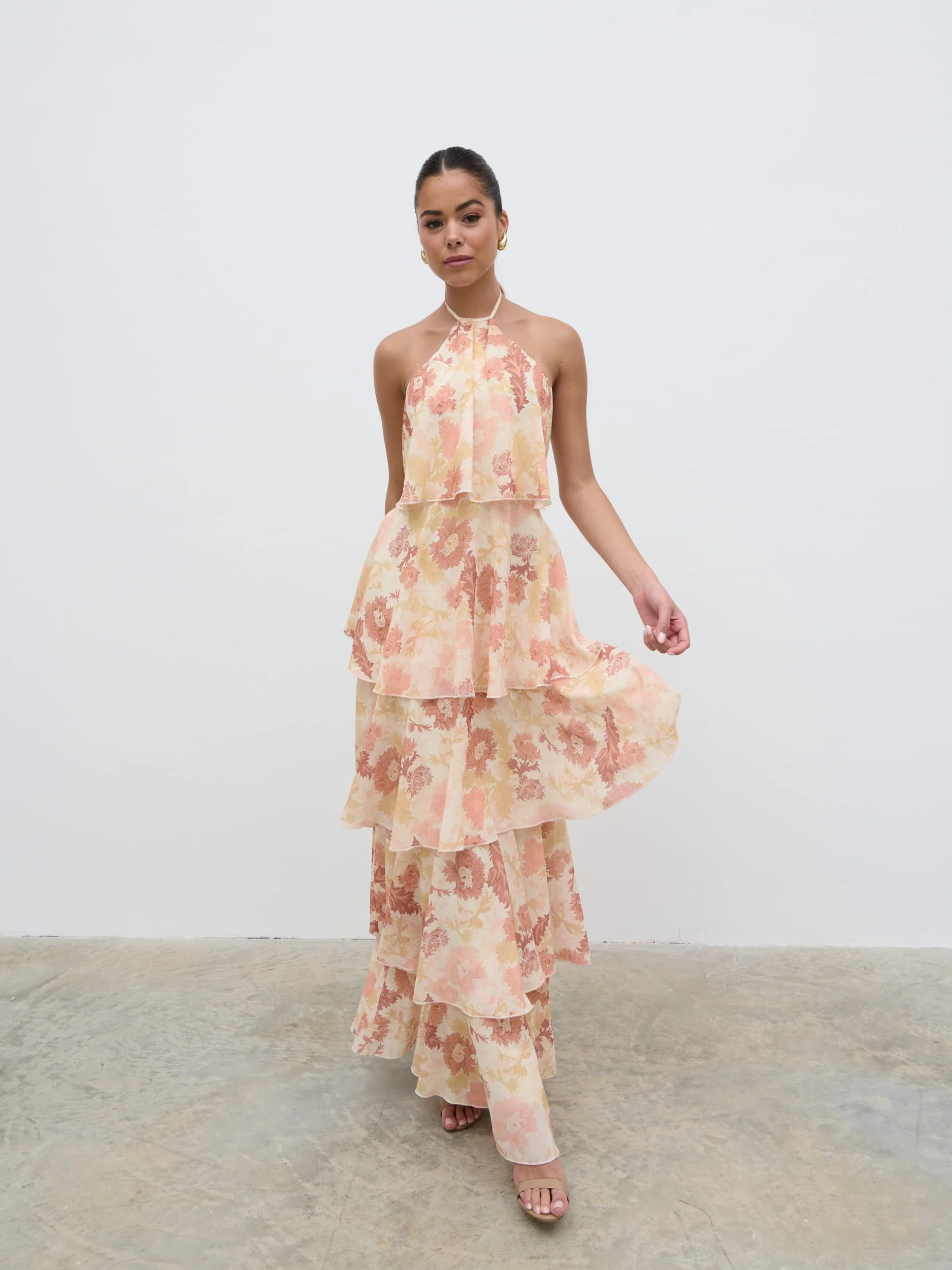 Siobhan Ruffle Maxi Dress - Terracotta Petal | Pretty Lavish (UK)