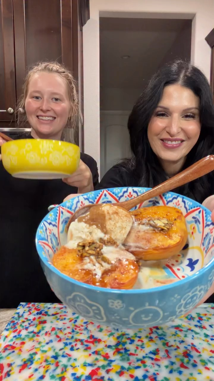 🍑 Air Fryer Brown Sugar Peaches with Vanilla Ice Cream #airfryer #peaches #recipe #easyrecipe #summer

✍🏼 Ingredients
	●	2-4 ripe peaches, halved and pits removed
	●	½ stick butter, melted
	●	1 small dollop vanilla bean paste (or 1 tsp vanilla extract)
	●	Cinnamon, to taste
	●	1-2 tbsp brown sugar (adjust to your sweetness preference)
	●	Flaky sea salt
	●	Vanilla ice cream
	●	Granola, for topping

🧑🏻‍🍳 Instructions
	1.	In a small bowl, combine the melted butter, vanilla bean paste, cinnamon, and brown sugar. Stir until well mixed.
	2.	Slice the peaches in half and remove the pits. Generously brush the cut sides with the butter mixture.
	3.	Place the peaches cut-side up in the air fryer.
	●	Air fry at 350°F for 10 minutes.
	●	Then increase the temperature to 400°F and air fry for an additional 7 minutes, or until the peaches are caramelized and tender.
	4.	Transfer the warm peaches to a serving dish. Spoon any remaining butter mixture over the top, add a scoop of vanilla ice cream, sprinkle with granola, and finish with a pinch of flaky sea salt.

(You can do this for breakfast & replace ice cream with cottage cheese)