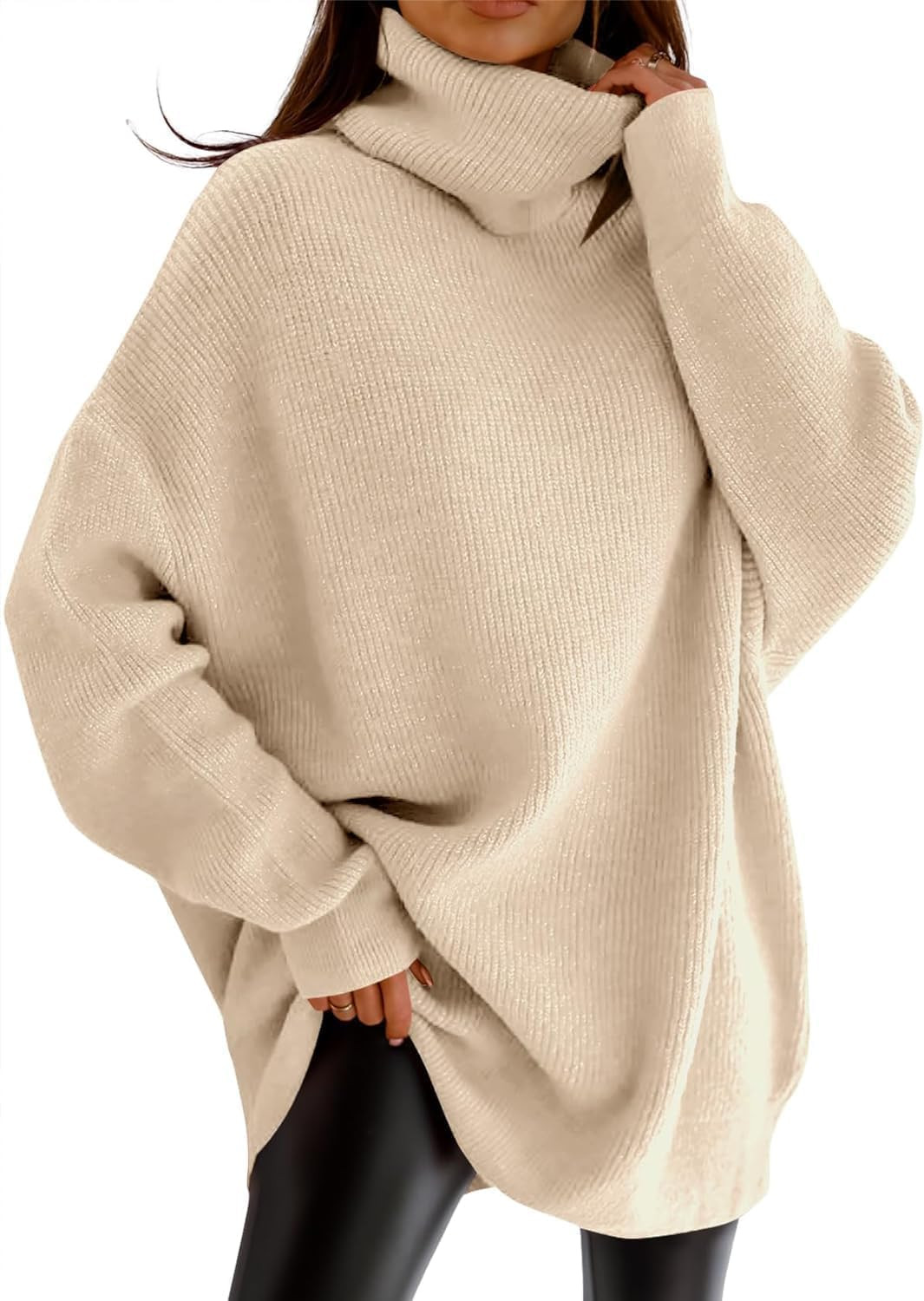 Womens Turtleneck Oversized Sweater Batwing Chunky Pullover Sweater Casual Fall Loose Knit Jumper Top | Amazon (US)