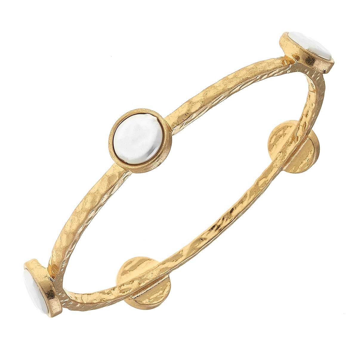 Claudia Coin Pearl Bangle in Worn Gold | CANVAS