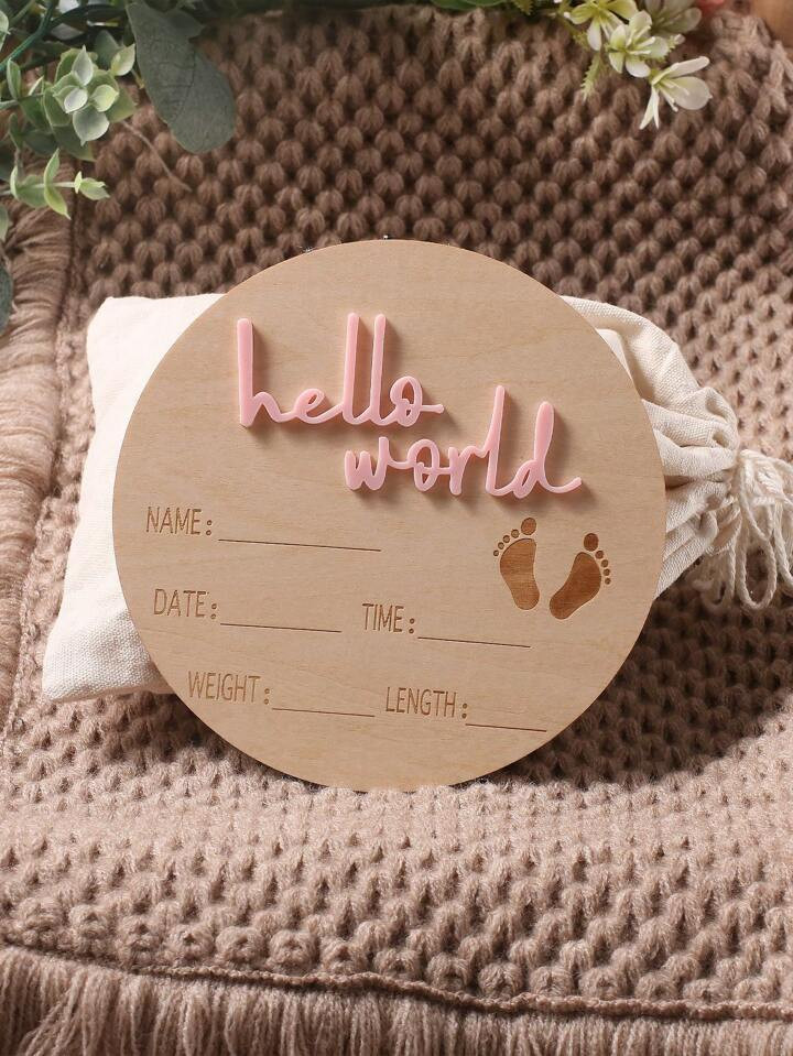 Newborn Photography Props Wood Baby Girl Hello World Slogan Graphic Birth Bulletin Card Baby Name... | SHEIN