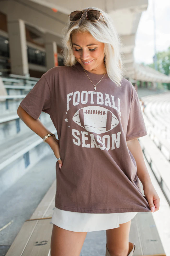 Football Season Mocha Oversized Graphic Tee | Pink Lily