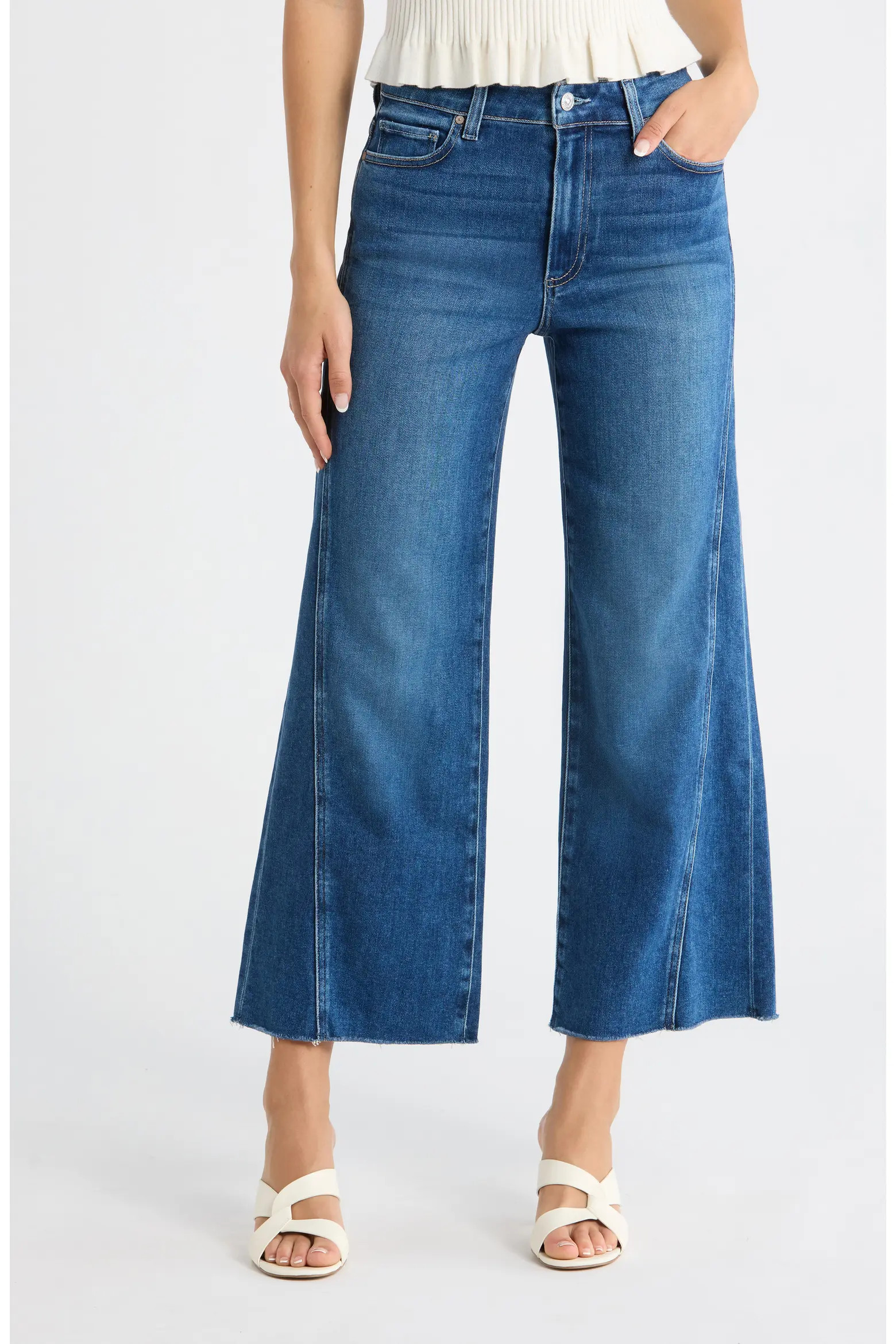 PAIGE Anessa Twisted Seam Raw Hem High Waist Ankle Wide Leg Jeans (Women) | Nordstrom | Nordstrom