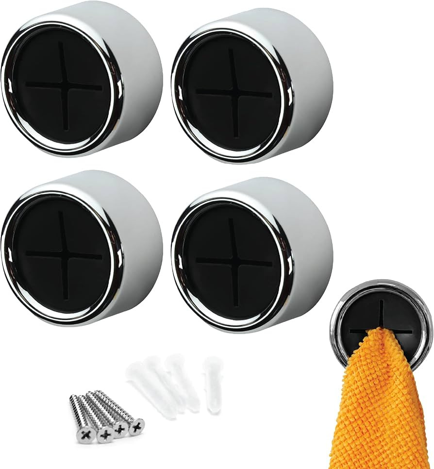 S&T INC. Round Adhesive Push Towel Hooks for Kitchen, Hand and Dish Towels, Black, 4 Pack | Amazon (US)