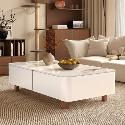 Modern rectangular stone slab storage coffee table | Wayfair North America