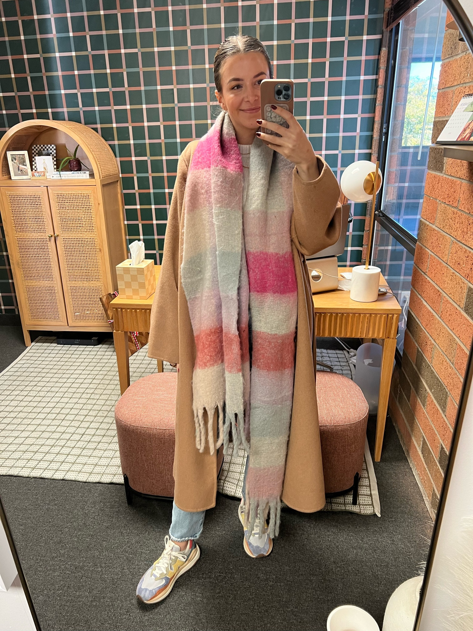Found a dupe for the acne scarf under $25! Linked my camel coat and jeans and sneakers too 

#LTKunder100
