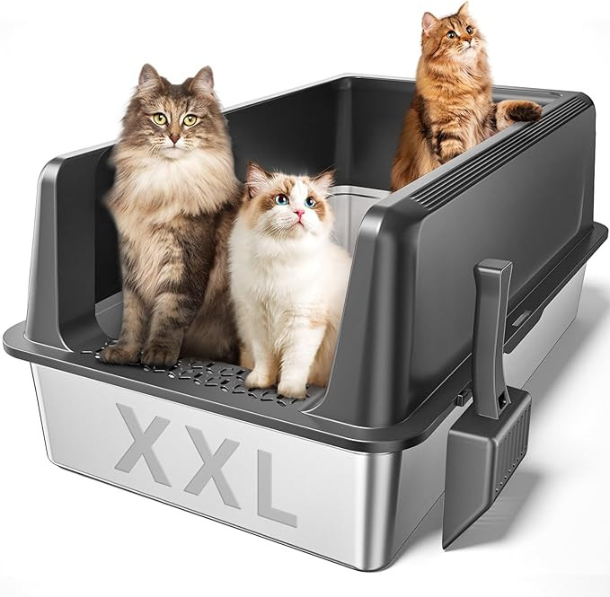 Zarler XXL Stainless Steel Litter Box with Lid, Extra Large Cat Litter Boxes 27.8" L x 20" W x 12... | Amazon (US)