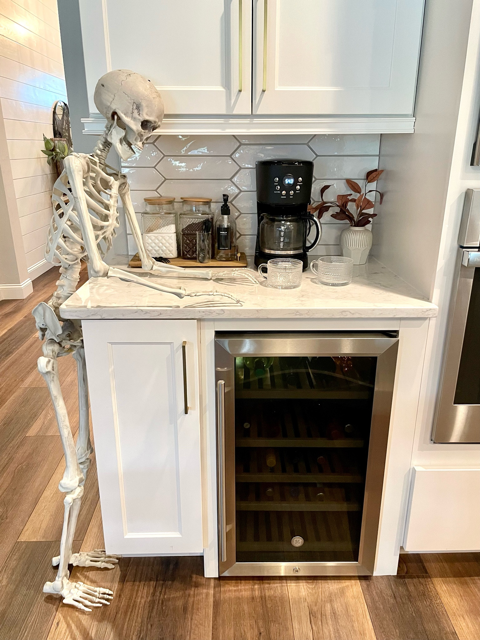 Shop my coffee bar 
-vintage canisters 
-vintage coffee mugs 
- Haden coffee pot
- skeleton 

#LTKSeasonal #LTKhome #LTKHalloween