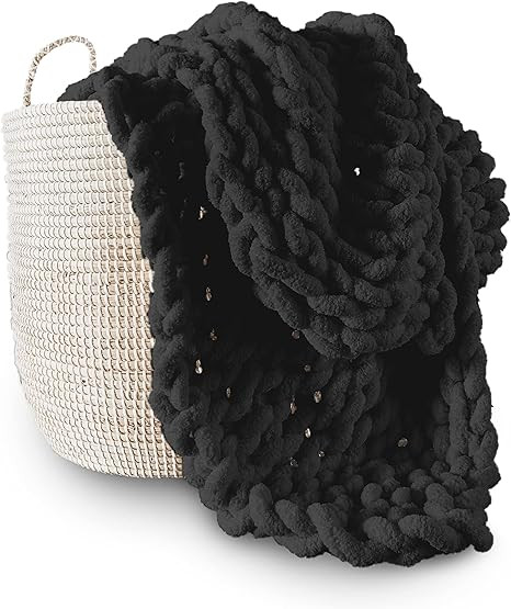 Adyrescia Chunky Knit Blanket Throw | 100% Hand Knit with Jumbo Chenille Yarn (50"x60", Raven Bla... | Amazon (US)