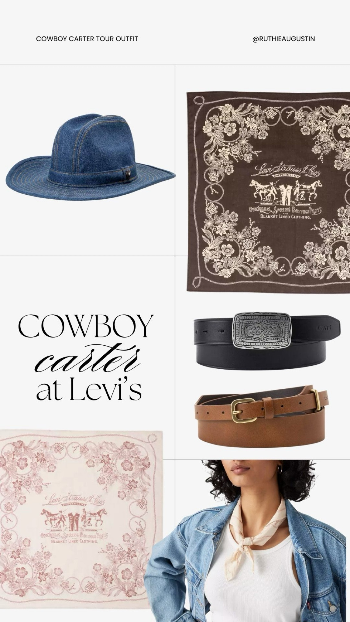 Cowboy Carter at Levi’s! 

Here’s a roundup of a few very western, country, cowboy looks from Levi’s for the upcoming Beyonce Cowboy Carter concert tour! 

(Concert outfit, denim, denim cowboy, denim outfit, Cowboy Carter outfit, cowboy hat, country outfit accessories, denim cowboy hat, bandana, country outfit, western outfit) 



#LTKStyleTip