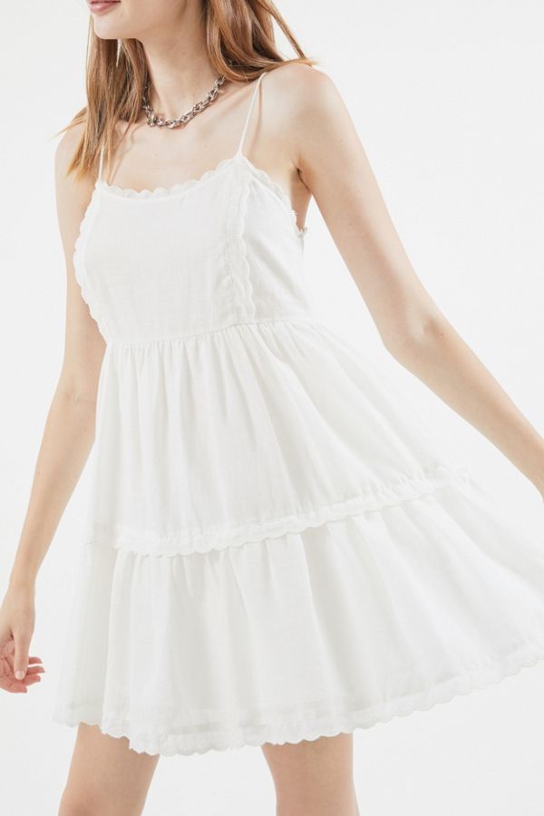 UO Hanna Scallop Babydoll Mini Dress | Urban Outfitters (US and RoW)